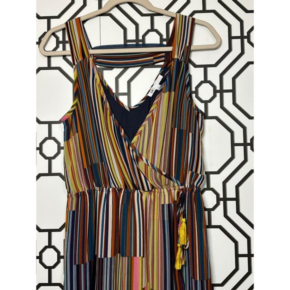 DR2 Ladies Y2k Style Stripe V Neck Sleeveless Multicolored Bright Dress Size Sma - Picture 2 of 8